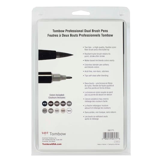 6 Packs: 10 ct. (60 total) Tombow Grayscale Palette Dual Brush Pen Set